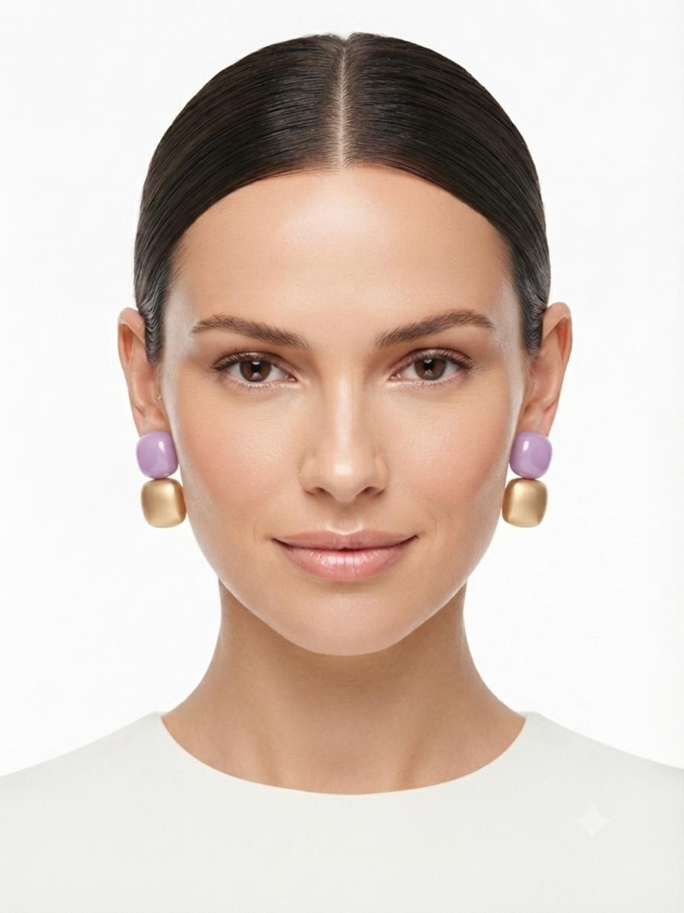 Lavender and Gold Double Drop Statement Earrings - Women Jewelry two pairs